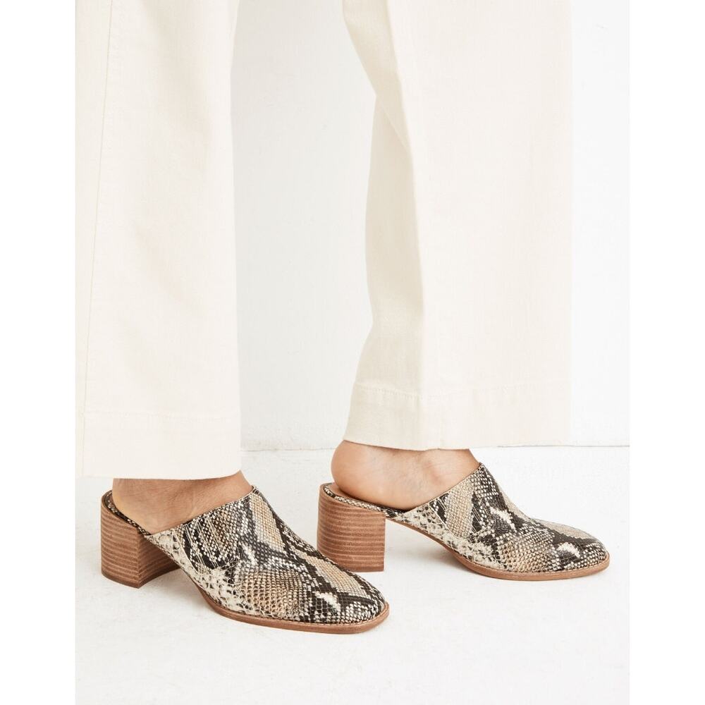 Madewell The Carey Mule in Snake Embossed Leather Blocked Heel Womens Size 7.5
